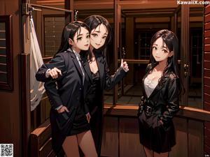 A couple of women standing next to each other in a room.